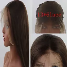 BM 13*6 большой синтетический парик на кружеве темно-коричневый прямой термостойкий волоконный волос Средняя часть с детскими волосами для женщин