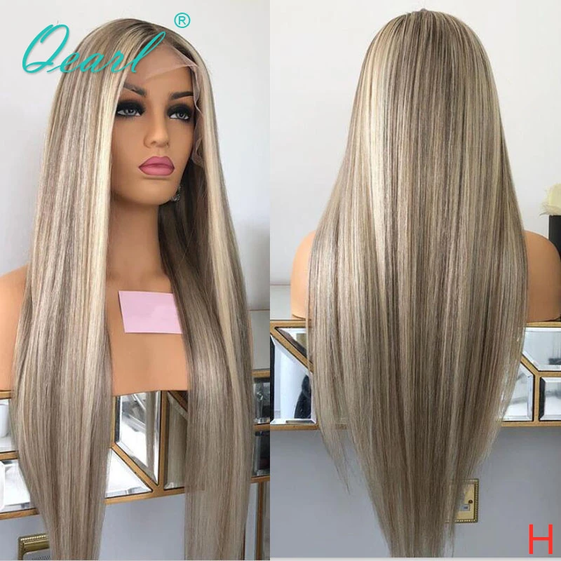 

360 Lace Frontal Wig Grey Ashy Blonde Highlights Color Human Hair Straight Ombre Lace Wigs Peruvian Remy Hair 150% 180% Qearl