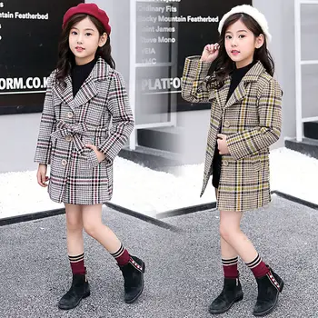 

New 2020 Brand Winter Wool Coat For Girls Velvet Thicker Jacket Plaid Casual Jacket Warm Kids Overcoat Wool Baby Clothes 4-13T