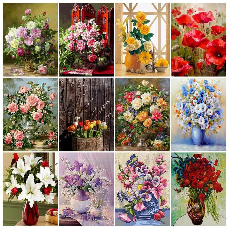 

PhotoCutom Acrylic Paint By Numbers Flowers Oil Painting By Numbers On Canvas 40x50cm Frameless DIY Draw Number Bedroom Decor