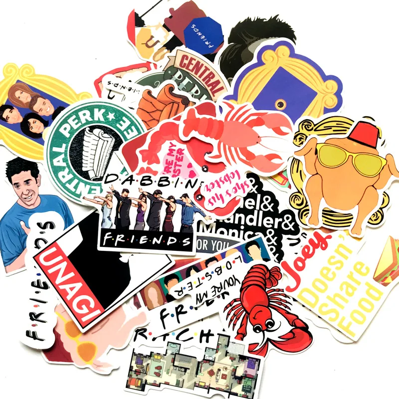 34pcs Friends tv show funny Creative badges DIY decorative stickers Cartoon PC wall notebook phone Waterproof sunfast sticker