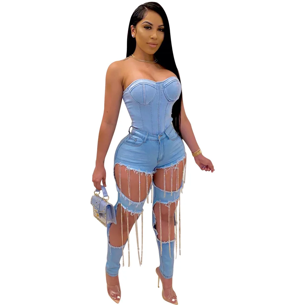 Adogirl Chain Tassel Women Jeans Hand Frayed Hollow Out Denim Pants Sexy High Waist Foot Cut Fashion Pencil Pants Trousers Adogirl Chain Tassel Women Jeans Hand Frayed Hollow Out Denim Pants Sexy High Waist Foot Cut Fashion Pencil Pants Trousers