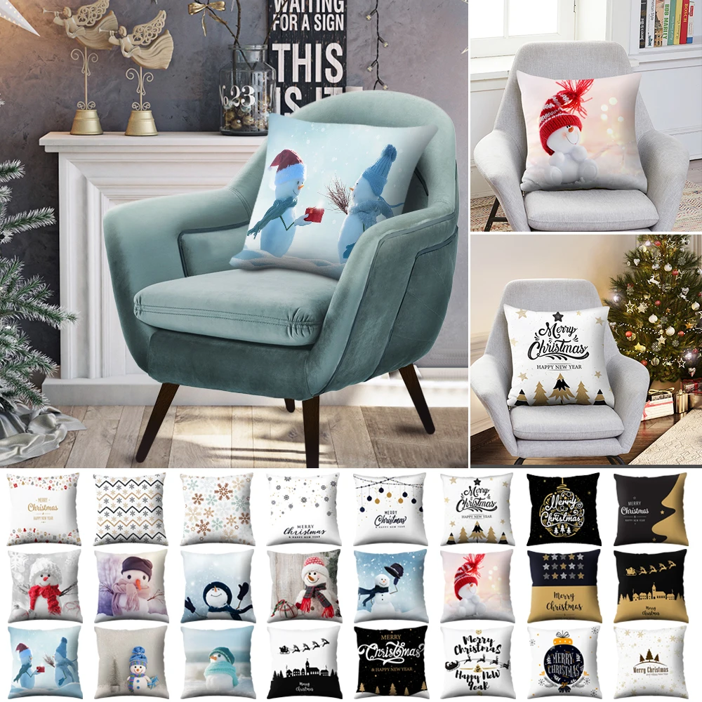 Christmas Decoration Cushion Cover Cartoon Santa Claus Polyester Throw Pillow Case Cover Merry Christmas Decoration Pillowcases