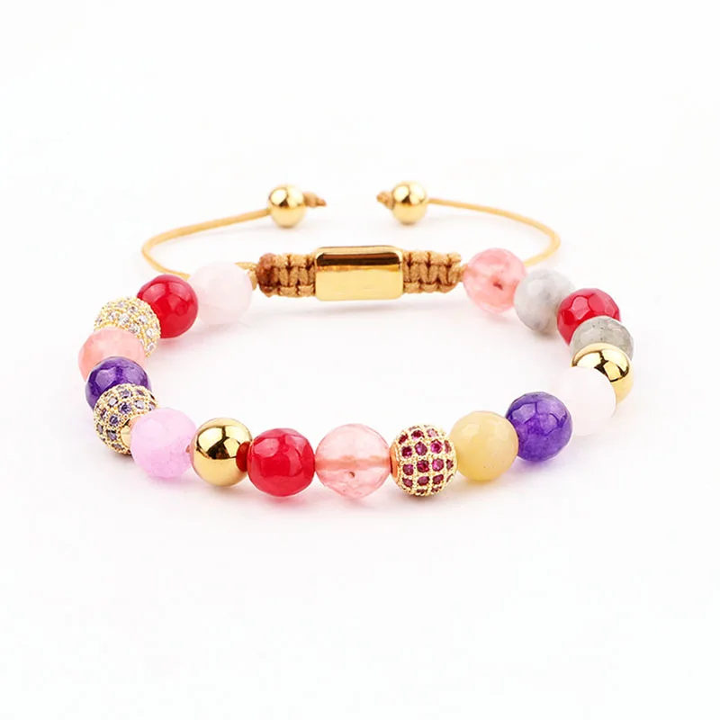 New Design Women Bracelet CZ Pave Ball Natural Stone Braided Macrame Bracelet Women Gift - Image 3