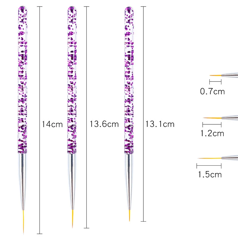 3 шт акриловый прозрачный арт для ногтей набор кистей синий фиолетовый ручка тонкий лайнер цветок Ультрафиолетовый гель для ногтей ручка французский дизайн кисть для рисования