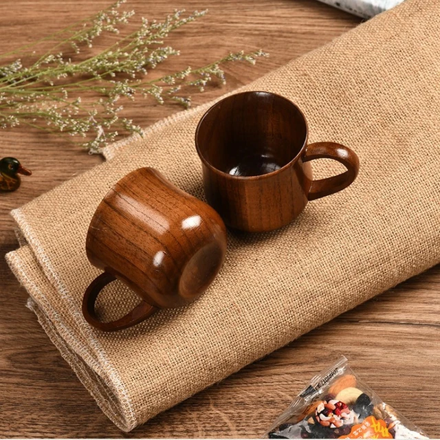 CTIGERS Wooden Coffee Beer Mugs Wood Cup Nature Jujube Mug Handmade Tea Cup  with Handle 10 oz / 300ml