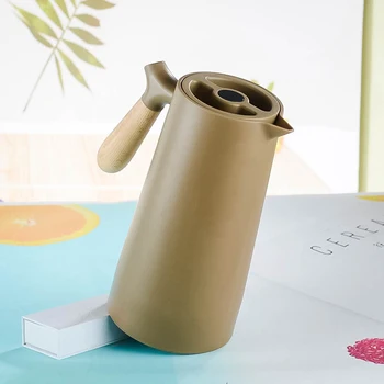 

Office Coffee Tea Insulated Cold Hot Water Thermos Vacuum Flasks Double Layer Glass Liner Thermal kettle Bottle Pot Wood Handle