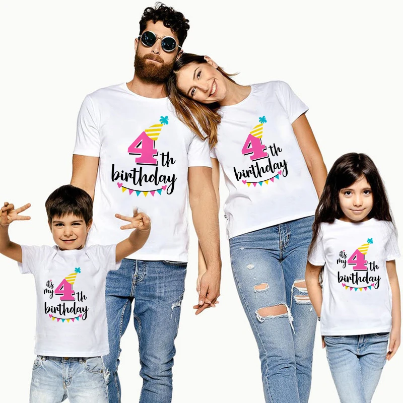 1PC It's My 4th Birthday Family Matching Clothes Mommy Daddy and Daughter Son Birthday Tshirts Outfit Baby Girl Boy Party TShirt