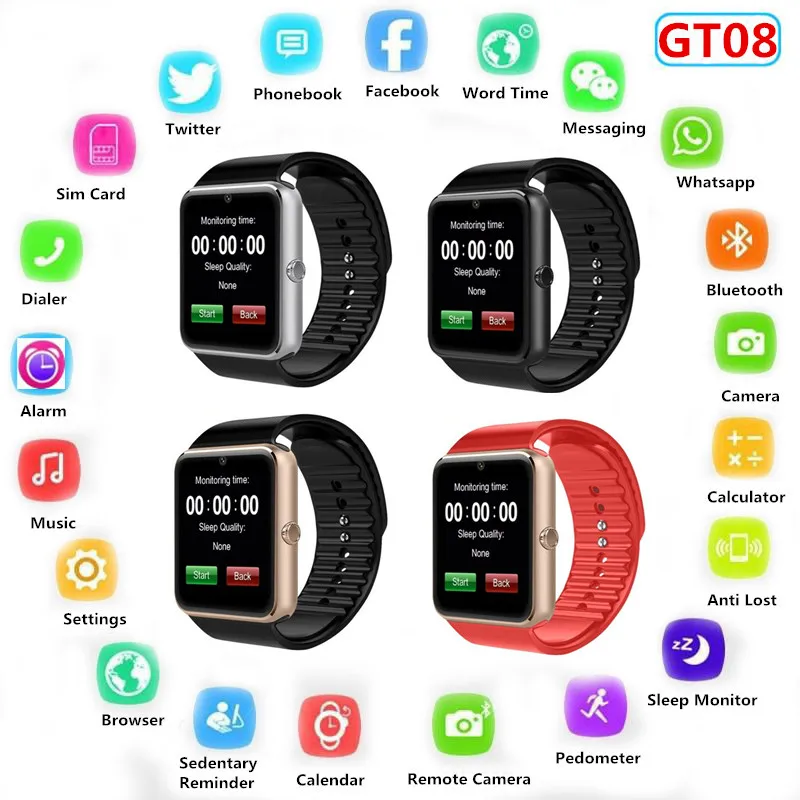 Смарт-часы GT08 с поддержкой камеры SIM TF слот для карты мужские женские спортивные