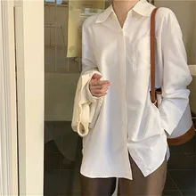 

Long Sleeve Oversize White Shirt Women Tops Turn Down Collar Basic Casual Gril Shirt Fashion Woman Blouses 2022 Female Clothing