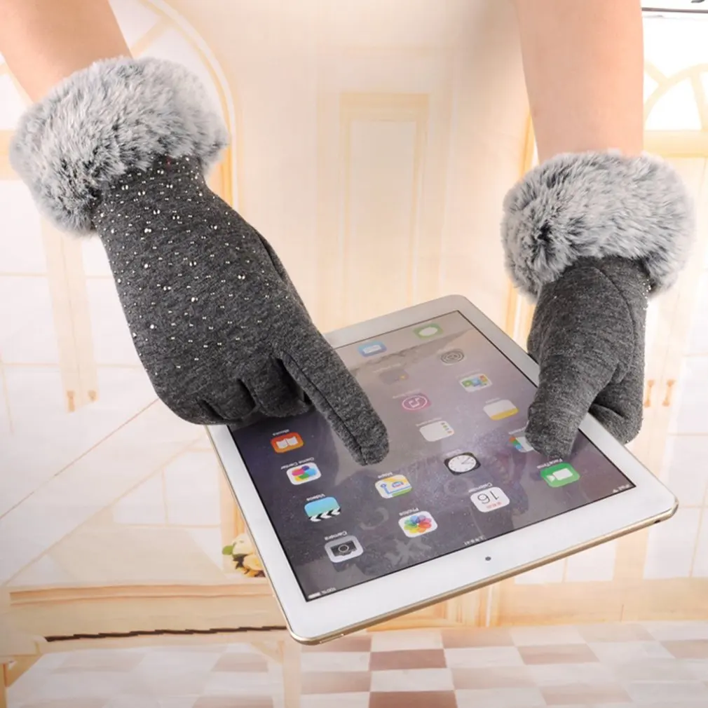 Женские перчатки для экрана, теплые зимние перчатки с подкладкой, не перевернутые бархатные перчатки для повседневной носки на открытом воздухе