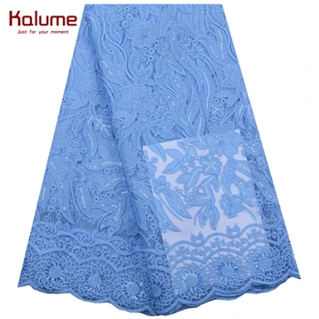 

Kalume High Quality African Dry Lace Fabric Sequins French Mesh Milk Silk Lace Fabric 5 Yards For Nigerian Party Wedding F1874