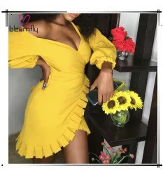 Сексуальное платье размера плюс с открытыми плечами, с вырезом лодочкой, с пышными рукавами, с каскадными рюшами, Мини бальное платье, платья для женщин, вечерние платья для ночного клуба, Vestidos