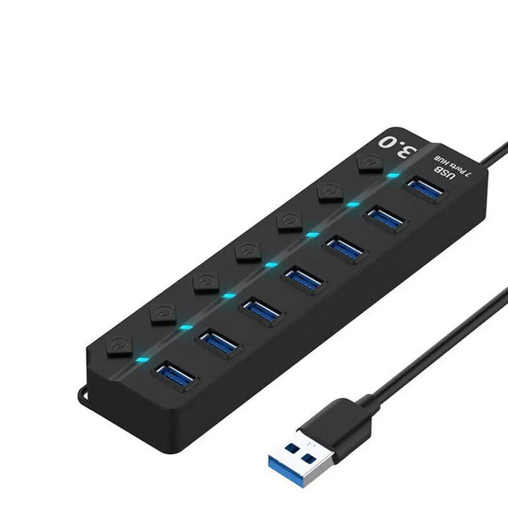7 портов USB 3,0 концентратор 5 Гбит/с Высокая скорость включения выключения планшета передачи данных с кнопкой адаптера питания для ПК ноутбука - Цвет: without plug