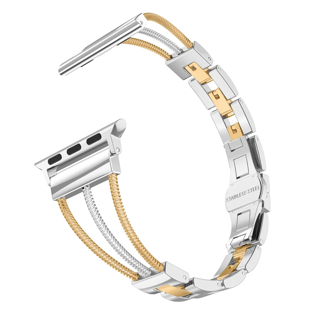 SGold Для Apple Watch Band три линии манжеты для женщин из нержавеющей стали удаление звеньев ремешок с ювелирной пряжкой для iwatch серии 5 4 3 2 1 - Цвет ремешка: SGold