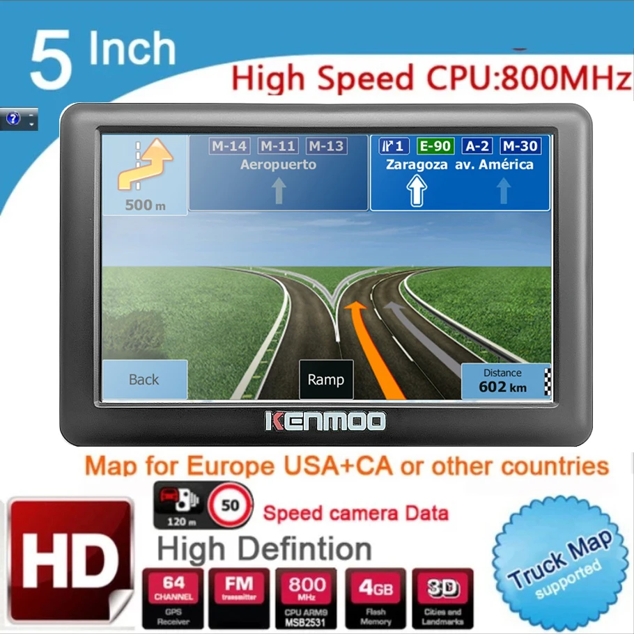 Портативный GPS-навигатор HD 5 дюймов 2021 карт для Европы России автомобиля