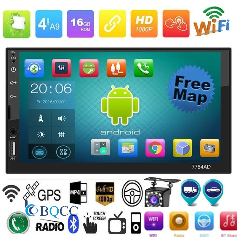 

7" Touch Screen 2Din BT Android 7.1 Car MP5 MP4 Player GPS FM AM Radio AUX Free Map + CAMERA