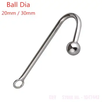 2 Size Stainless steel anal hook with beads penis rings hole metal butt plug anal balls prostate massager BDSM sex toy for men. 1
