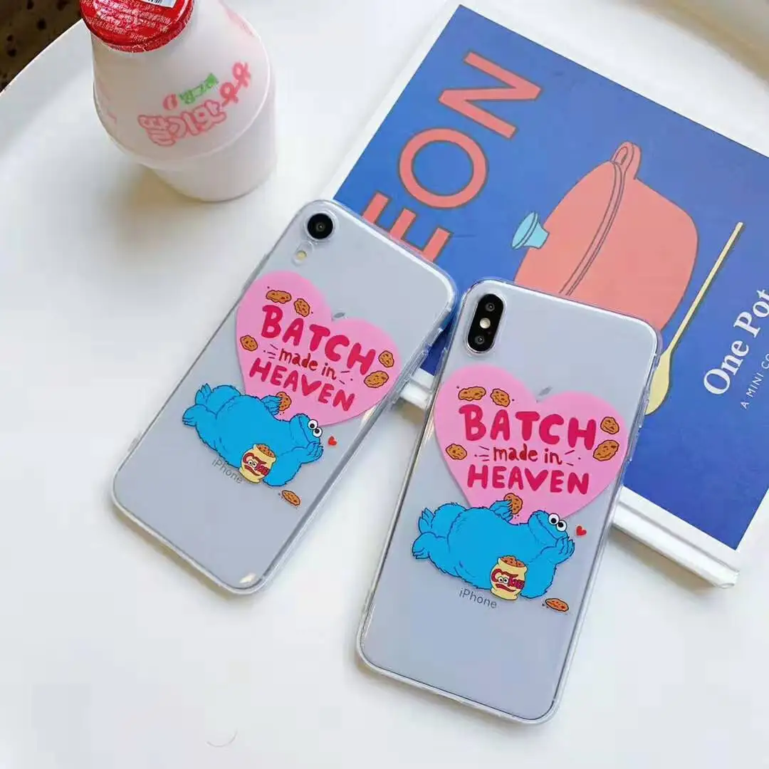 

Cartoon Sesame Street Love Cookies Transparent Soft Silicone Case for iPhone 6 6s 7 8 Plus xr xs max x couple fun phone cover