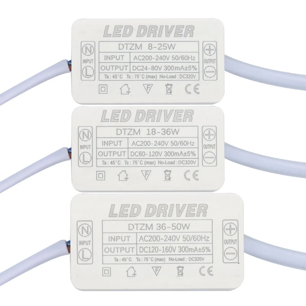 8-25W 18-36W 36-50W LED Lamp Driver Light Transformer Input AC175-265V with the box 300mA dust-proofor LED Spot light Bulb Chip