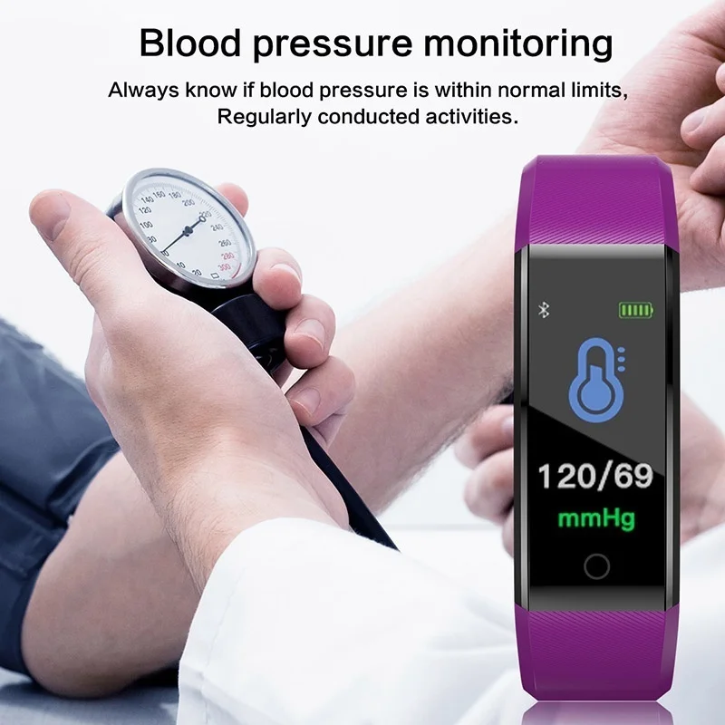 Fitness Watch Screen Smart Blood Pressure Heart Rate Pedometer Monitor Wireless Sports Fitness Watch Outdoor Fitness Equipments