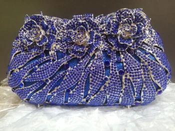 

women blue color Rhinestone clutch Purse Crystal Clutches bags rose floral Diamond Shoulder bags Handbags Elegant Mini Purses