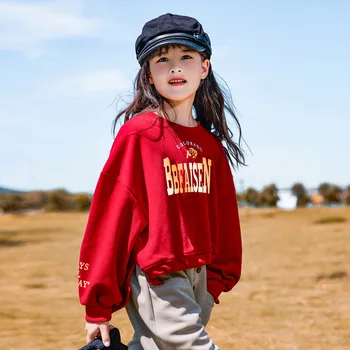 

Children Fashion Sweatshirt For Girls Letter Print Puff Sleeve Loose Pullovers Sport Tops 6 8 10 12 14 Years Kids Teen Hoodies