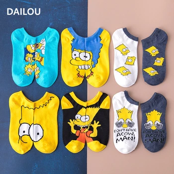 

2020 New Novelty Women Socks Unisex Cartoon Happy Simpsons Family Boat Socks Men Cute Funny Trend Cotton Socks Slippers Gifts
