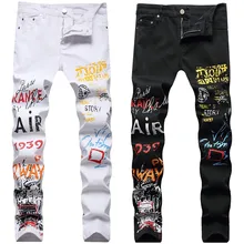 

European American High Street Personality Hip-hop Digital Color Graffiti Printing Fashion Stretch Slim Fit Men Straight Leg Jean