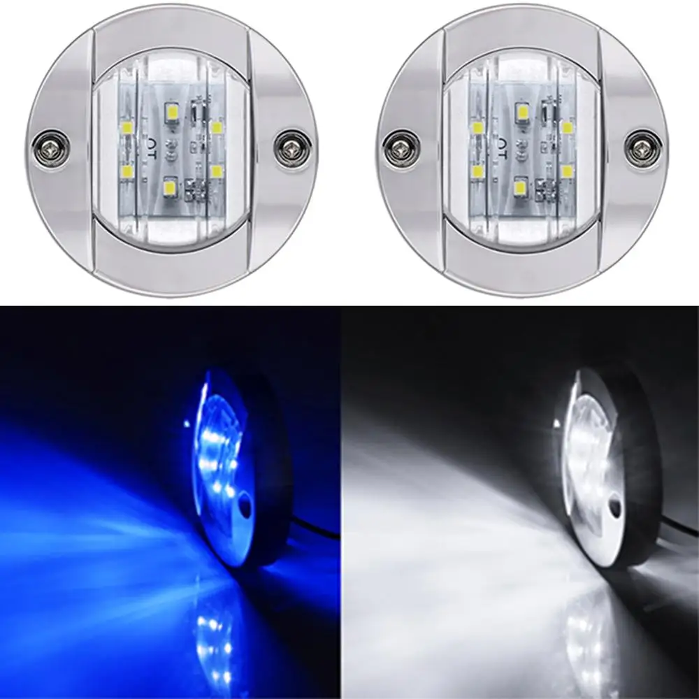 DC 12V Marine Boat Transom LED Stern Light Round ABS Plastic LED Tail Lamp Yacht Accessory Blue White Color 1Pc