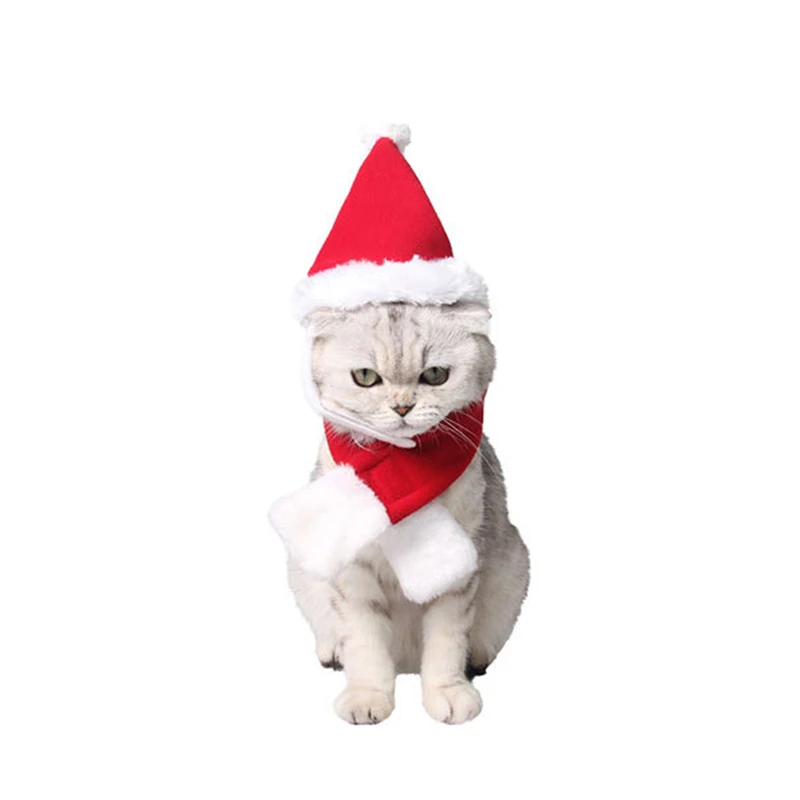 Горячая Распродажа, костюм Санты, аксессуары для кошек, собак, кошек, шапки для питомцев, шапка Санты, шарф для дня рождения и воротник, галстук-бабочка, Рождественский Костюм
