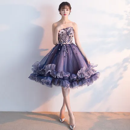 

2020 New Evening Dress Short Section Was Thin Banquet Tube Top Pettiskirt Korean Version Spring Formal Dresses Evening Gown