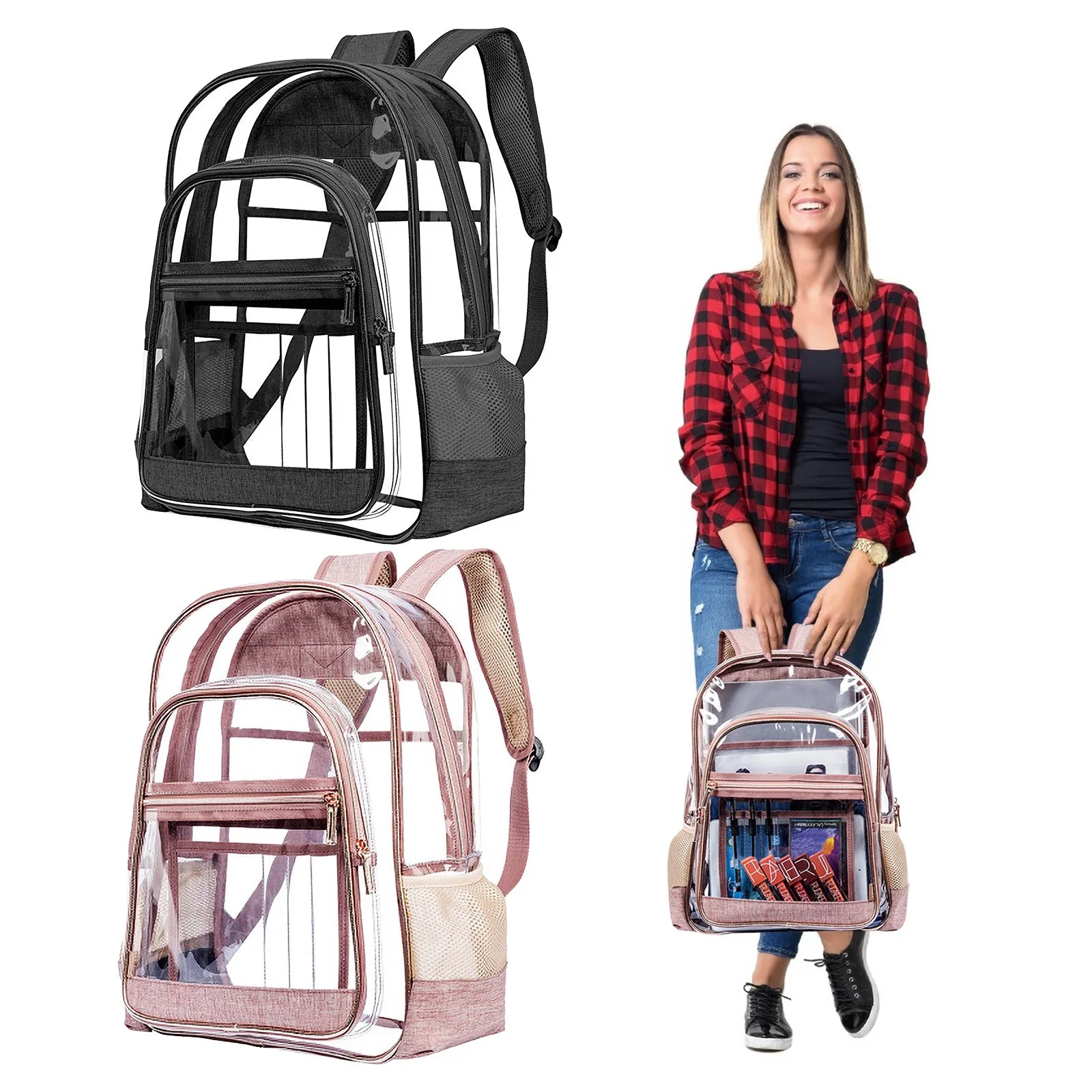 PVC Transparent Backpack Bag Fashion Waterproof Student School Bags Jelly Travel Beach Swimming Kit Bag For Men Women Rucksack