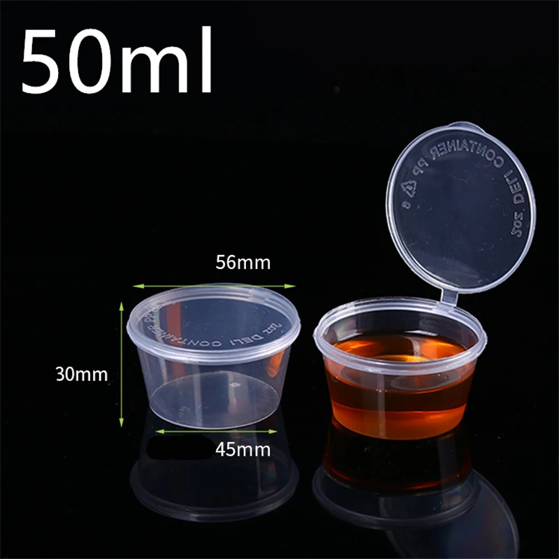 30pcs/Set 30ml 50ml 100ml Disposable Plastic Takeaway Sauce Cup Containers Food Box with Hinged Lids Pigment Paint Box Reusable