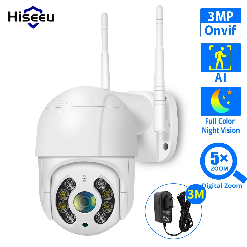 Hiseeu 3MP WIFI PTZ Cámara al aire libre 1536P 1080P 5X Zoom Digital Speed Dome IP Cámara Audio P2P Onvif red CCTV vigilancia