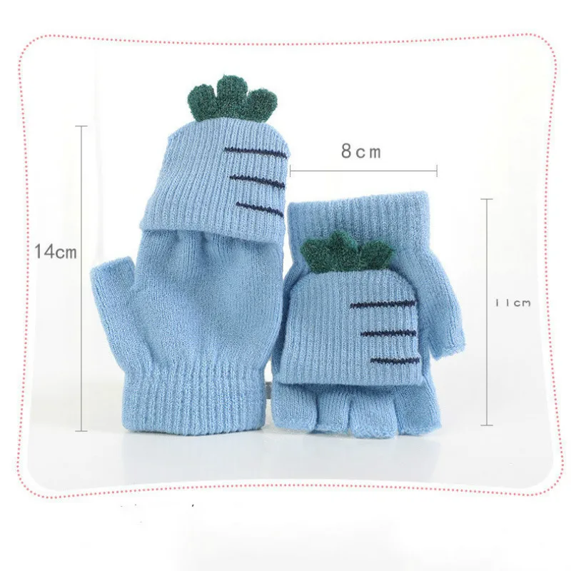 Детские перчатки для маленьких мальчиков и девочек; зимние теплые толстые перчатки С Откидывающейся Крышкой на половину пальцев; детские варежки с милыми птицами