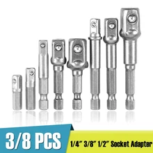 

3/8PCs Socket Adapter Set 1/4" 3/8" 1/2" Hex Shank Impact Driver Bit Set for Electric Screwdriver Air Screw Extension Drill Bits