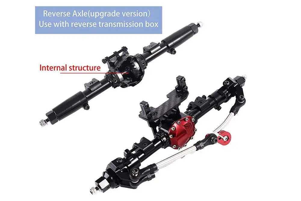 

Aluminum Reverse Front Axle and Rear Axle for 1:10 Axial SCX10 RC Model Crawler Car (Black)（Use with Reverse Transmission case）