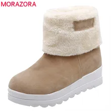 MORAZORA/; большие размеры 44; зимние ботинки; женская теплая обувь из флока с густым мехом на плоской платформе; удобные повседневные женские ботильоны
