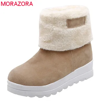 

MORAZORA 2020 big size 44 winter snow boots women flock thick fur warm flat platform shoes comfortable casual ankle boots women