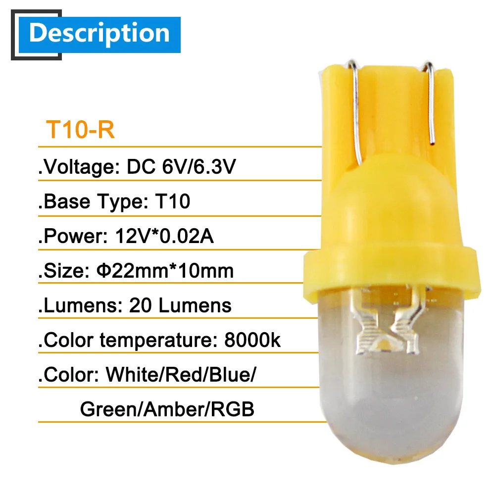 10X6 вольт Светодиодная лампа Pinball R объектив T10 W5W 2825 158 192 168 194 лампы 6V 6,3 V белый синий RGB Красный зеленый янтарь