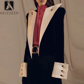 

AELESEEN Runway Fashion Black Blazer 2020 High Quality Contrast Color Button Party Elegant Blazers