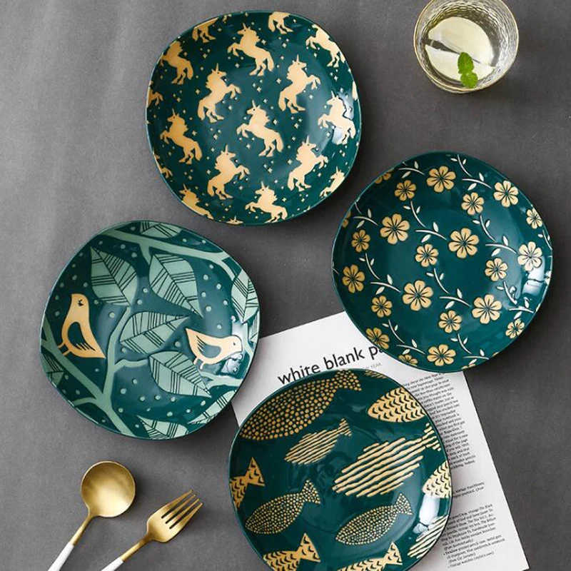 8 &quotСкандинавское керамическое блюдо Квадратная тарелка Бытовая керамика Ретро