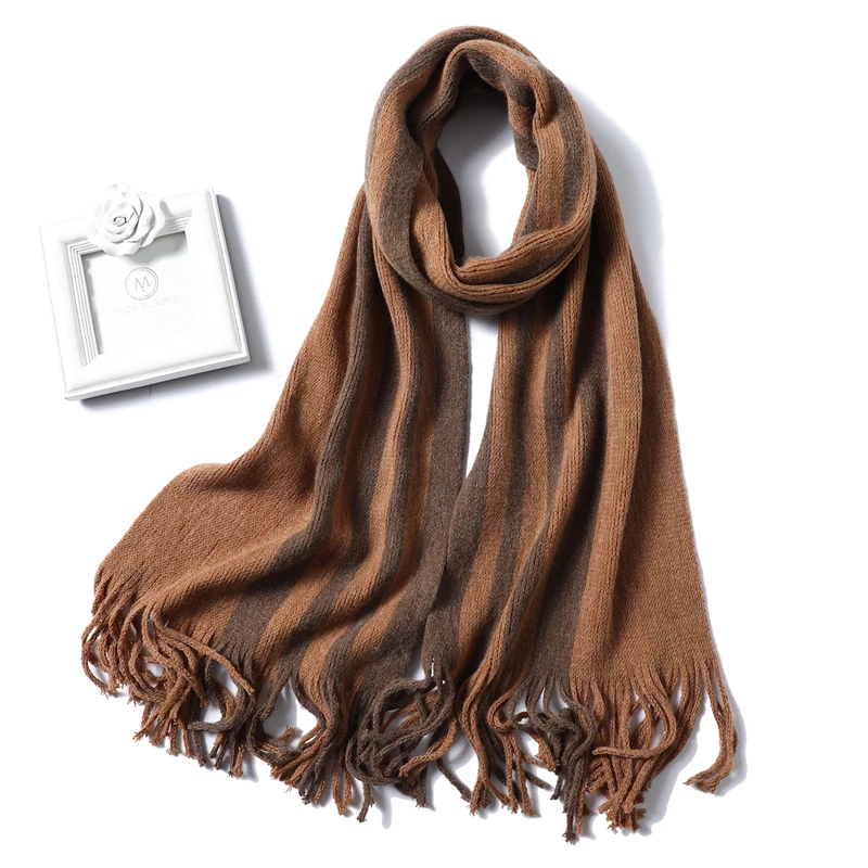 Зимний женский шарф теплый для шеи вязаные шарфы длинный размер с кисточкой женские шали и Обертывания платок-Бандана Femme Мода Новинка - Цвет: WJ85-10