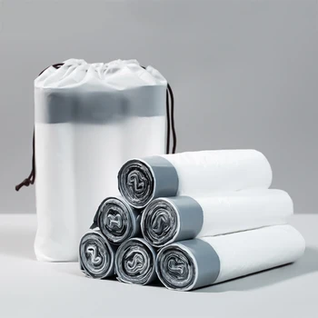 

5/10 Roll Portable White Garbage Bag with Handle Thick Drawstring Large Home Kitchen Dormitory Garbage Bag 15pcs/Roll FP