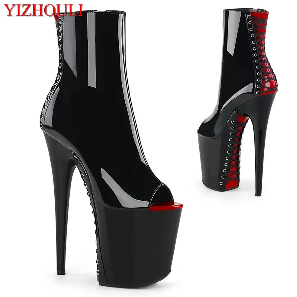 Sexy 8 inch stiletto ankle boots, crossed lacing soles, 20 cm heels for model nightclub performance, pole dancing shoes leecabe 20cm 8inches leopard upper evening pole dancing stiletto heels high heel platform pole dance boot