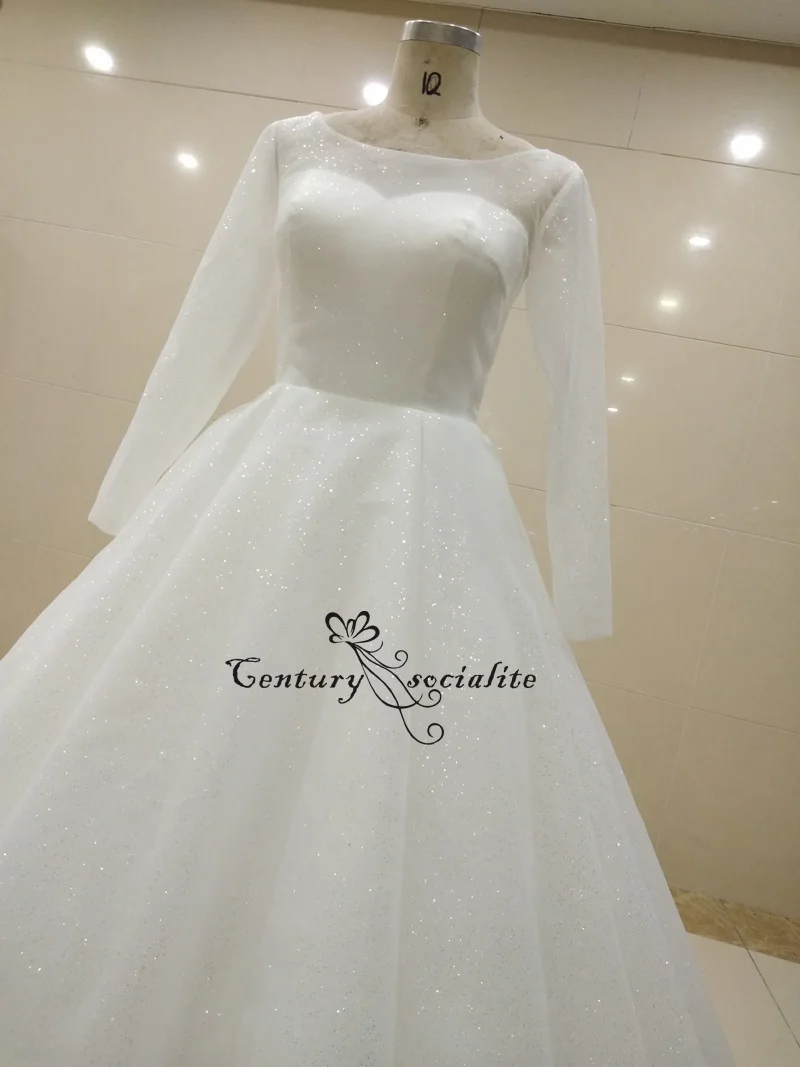 Vestido De Noiva блестящие свадебные платья принцессы бальное платье с длинным рукавом на шнуровке сзади размера плюс свадебные платья невесты