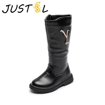 

JUSTSL Children Leather Plus Velvet Boots 2019 New Winter Kids Diamond Princess Shoes Girls Fashion Boots Size 26-36