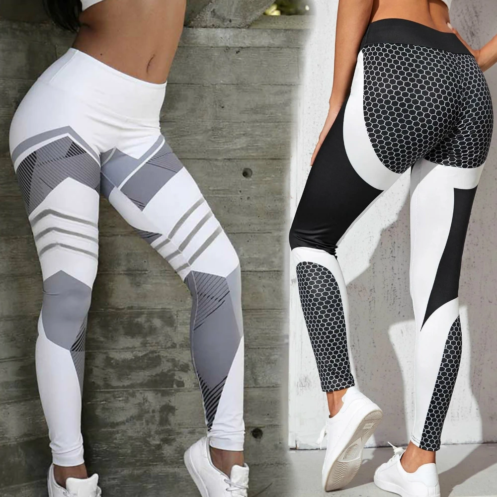 Sexy Honeycomb Printed Sublimation Leggings Sporty Women Workout Tights  Fitness Contrast Gym Hive Yoga Pants Joggers Wear Calzas