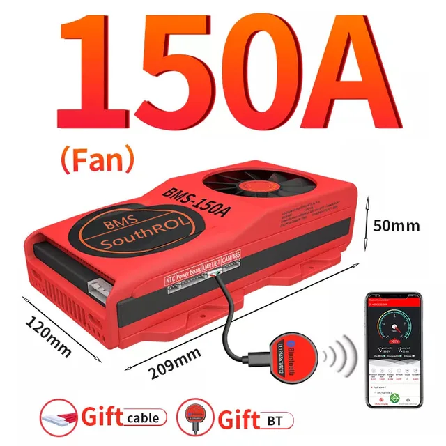 Smart BMS 4S LiFePo4 12V 24V 36V 48V 30A~500A Li-Ion LTO 3S 7S 8S 10S 12S 13S 16S 24S bms balance board bluetooth APP for solar 150A-Fan